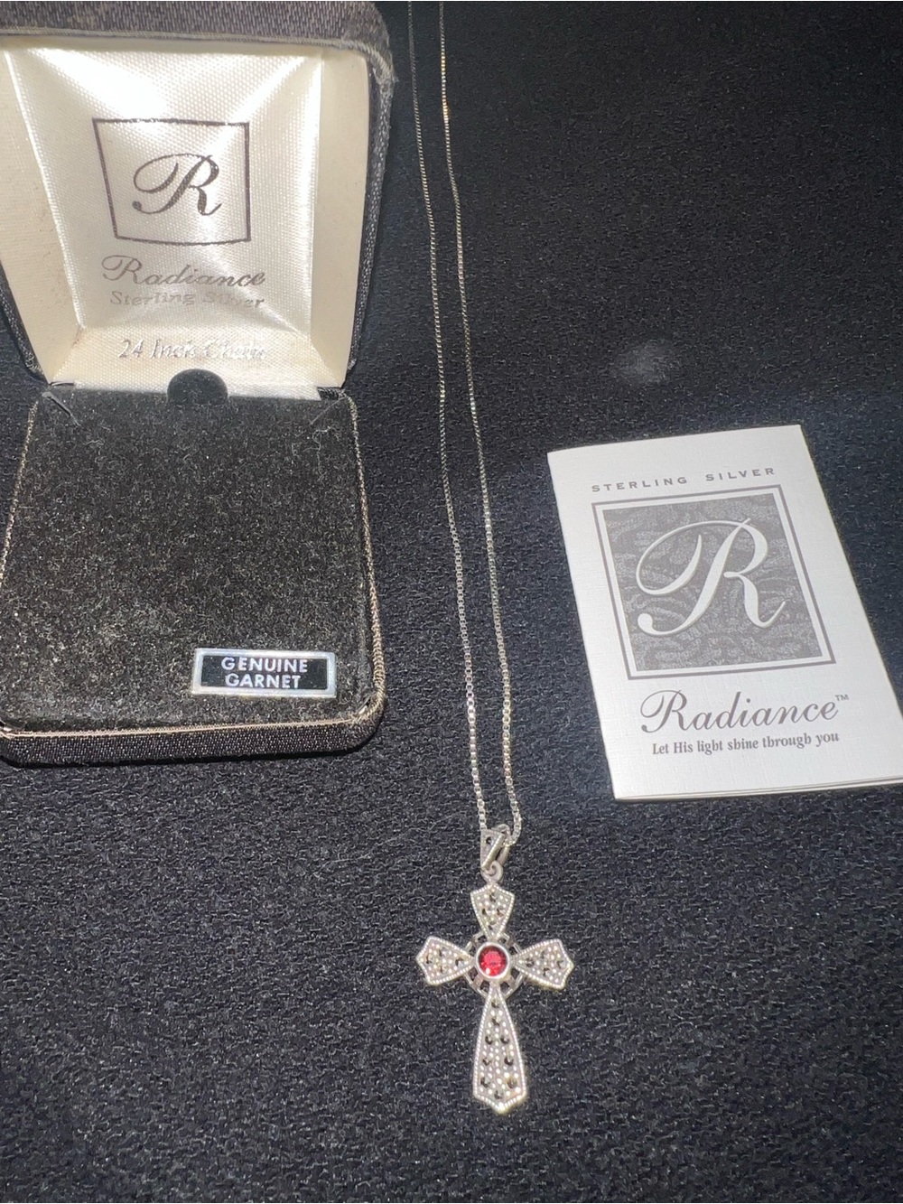 Sterling Silver Garnet Cross Pendant Necklace - Red